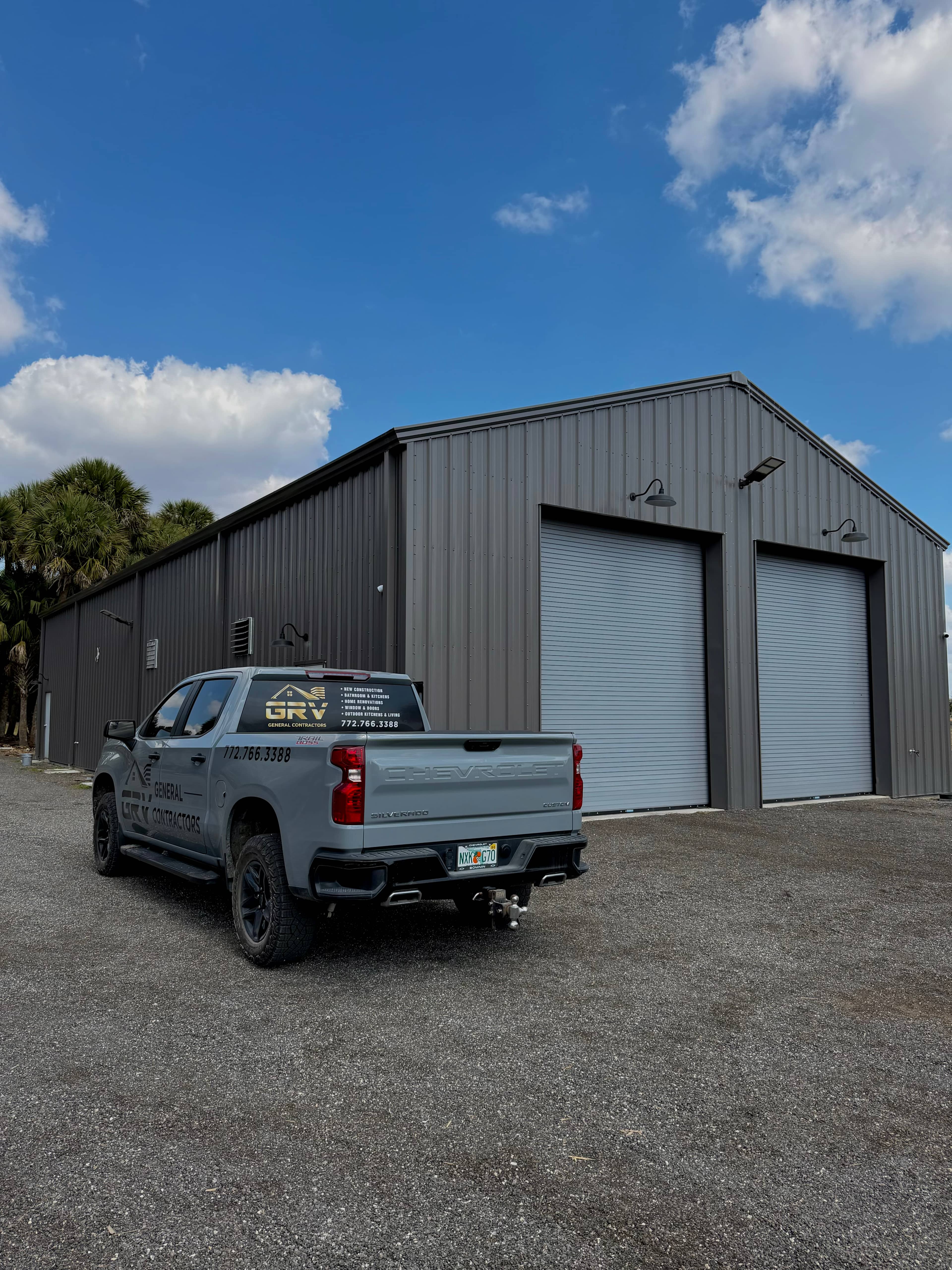 GRV branded truck parked at a project site in Vero Beach, FL